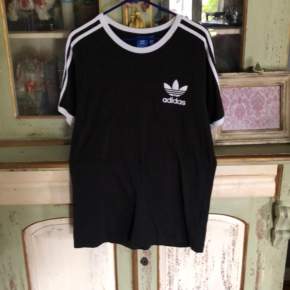 Adidas trefoil shirt with stripes large